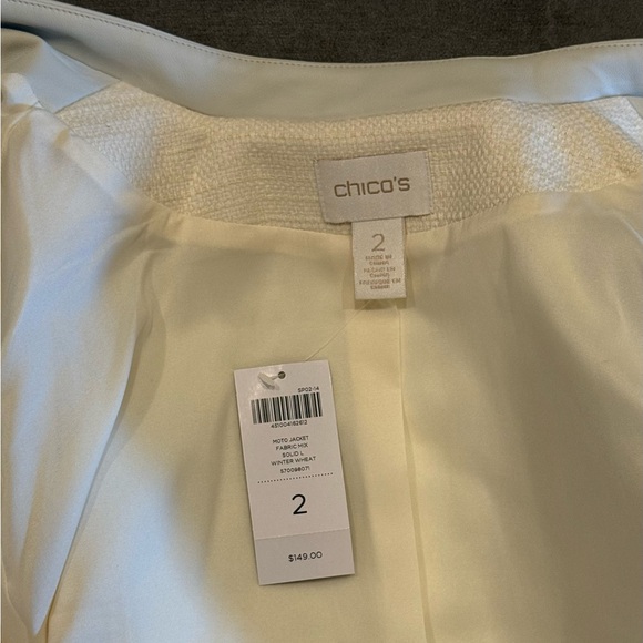 NWT CHICO’S Moto Jacket Size 2 (US 12) MSRP $149 Winter Wheat Cream with Pockets - Picture 13 of 16